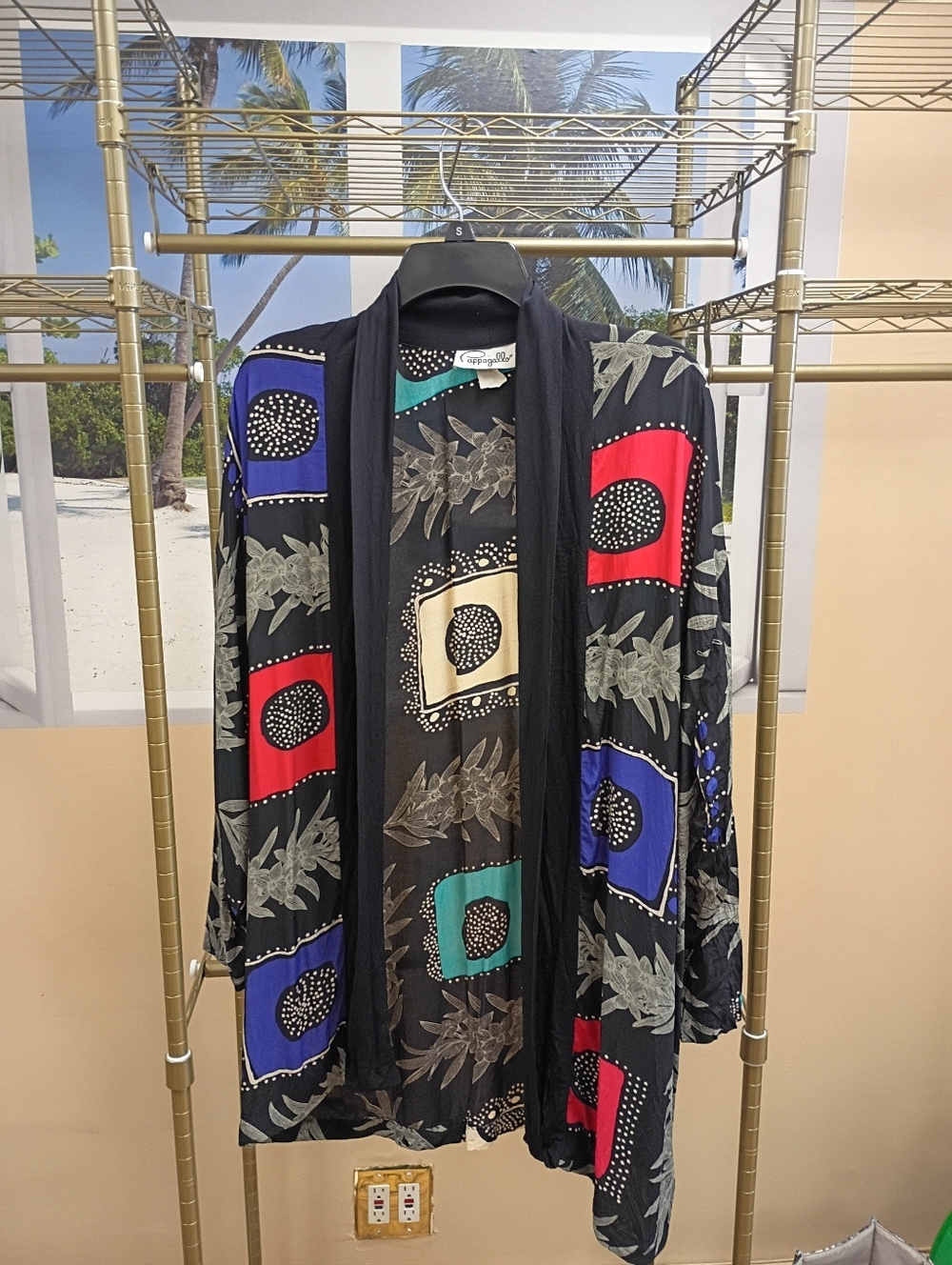 Pappagallo Vintage Black Cardigan with Teal Accent and Cream Florals - Picture 3 of 6